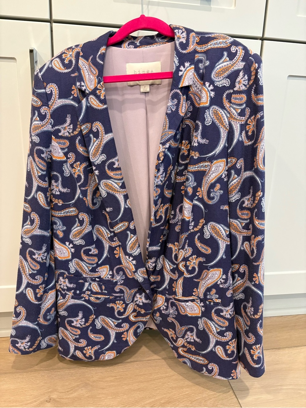 hinge Navy Paisley Blazer with Tan & White Accents
